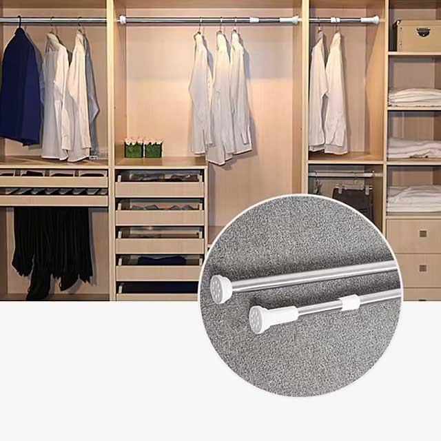 1pc Free Punching Telescopic Shower Curtain Rod – Stainless Steel Clothes Drying & Wardrobe Hanger Rod for Bathroom & Curtain Use