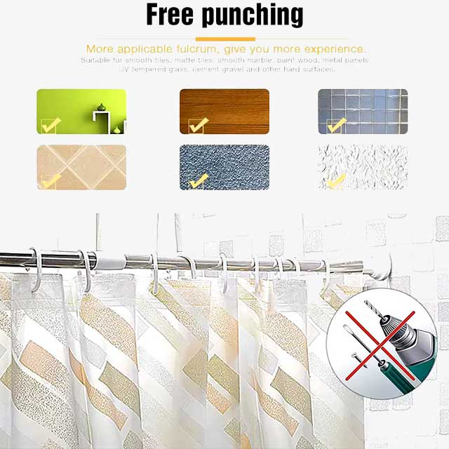 1pc Free Punching Telescopic Shower Curtain Rod – Stainless Steel Clothes Drying & Wardrobe Hanger Rod for Bathroom & Curtain Use