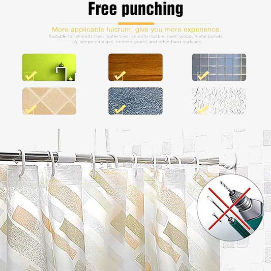 1pc Free Punching Telescopic Shower Curtain Rod – Stainless Steel Clothes Drying & Wardrobe Hanger Rod for Bathroom & Curtain Use