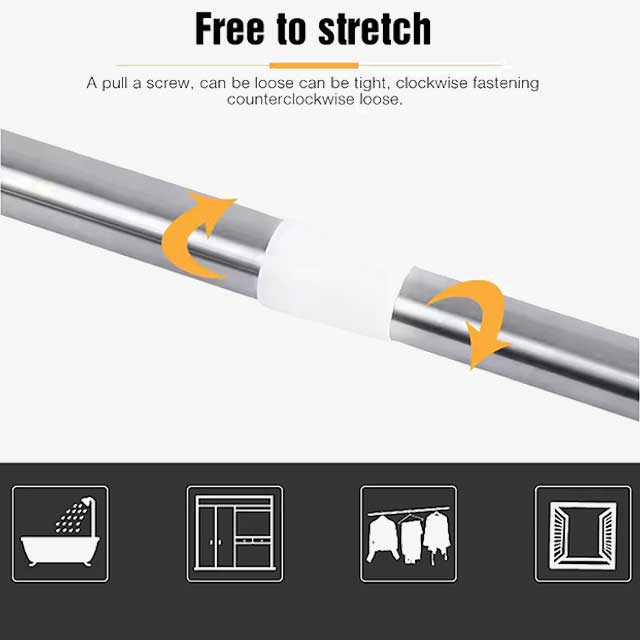 1pc Free Punching Telescopic Shower Curtain Rod – Stainless Steel Clothes Drying & Wardrobe Hanger Rod for Bathroom & Curtain Use