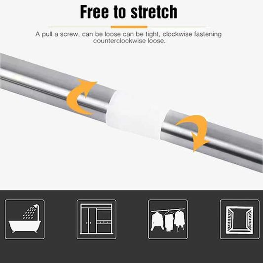 1pc Free Punching Telescopic Shower Curtain Rod – Stainless Steel Clothes Drying & Wardrobe Hanger Rod for Bathroom & Curtain Use