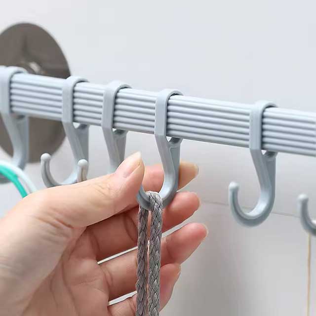 1pc Suction Cup Hook 6 Rows for Kitchen & Bathroom - Corner Suspension Hanger, Mark-Free, Durable