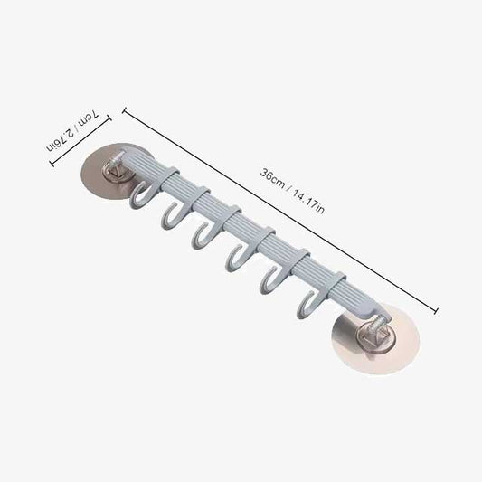 1pc Suction Cup Hook 6 Rows for Kitchen & Bathroom - Corner Suspension Hanger, Mark-Free, Durable