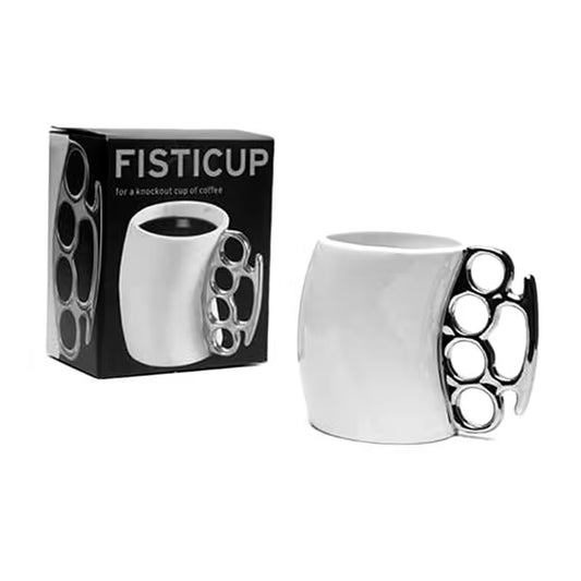 Ceramic Porcelain Coffee Mug with Brass Knuckles Creative Fist Cup, Novelty Gift Idea