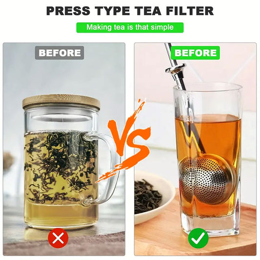 2/4pcs Stainless Steel Tea Strainer Set – Press-Style Infuser & Telescopic Tea Ball Filter for Easy Brewing, Ideal for Home, Office & Restaurant