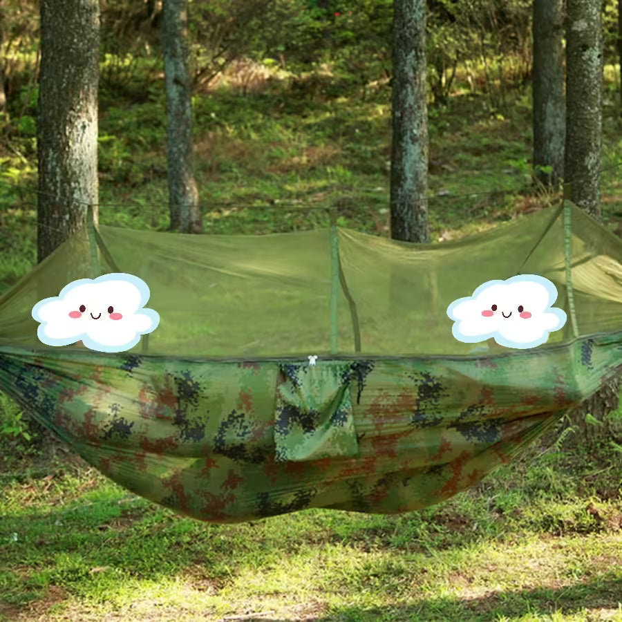 2 Person Camping Hammock with Mosquito Net - Strength Parachute Fabric Sleep Swing, Portable Outdoor Furniture Bed