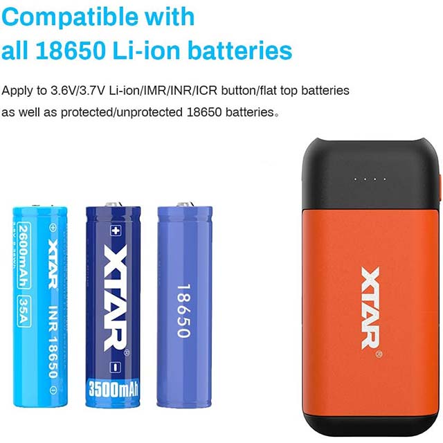 XTAR PC2 2-Bay USB C 18650 Battery Charger – Fast 2A Charging for 18650 &amp; 21700 Batteries, Blue