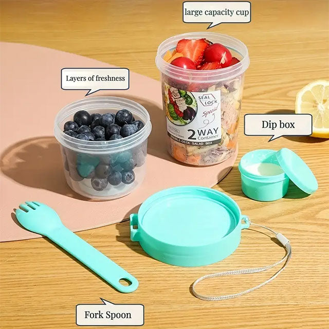 2-Pack Overnight Oats Containers – 2-Tier Portable Breakfast Cups with Lid & Spoon