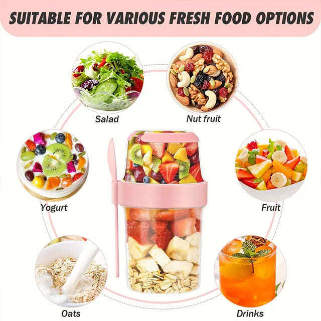 2-Pack Overnight Oats Containers – 2-Tier Portable Breakfast Cups with Lid & Spoon