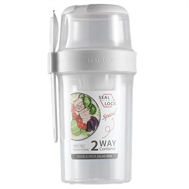 Lot de 2 boîtes à flocons d'avoine pour le petit-déjeuner du lendemain – Tasses à petit-déjeuner portables à 2 étages avec couvercle et cuillère 