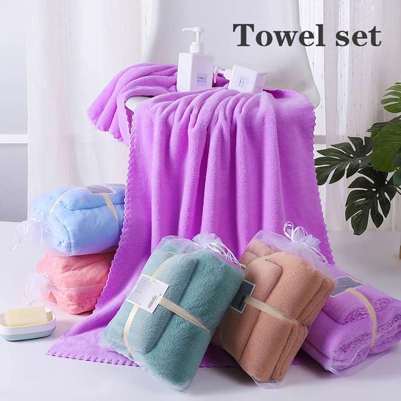 2-Piece Luxury Bath Towel Set – Super Soft Coral Velvet Bath & Hand Towel Duo – Highly Absorbent & Quick-Drying Spa Set for Adults – Premium Hotel Quality Bathroom Linens (Pink/Blue/Green/Khaki/Purple)