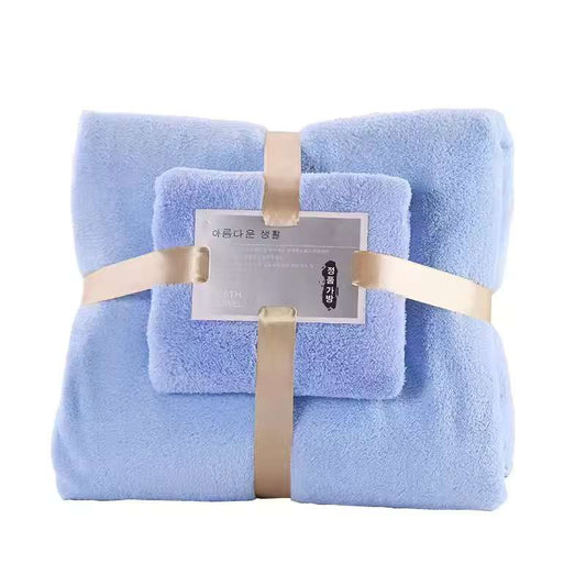 2-Piece Luxury Bath Towel Set – Super Soft Coral Velvet Bath & Hand Towel Duo – Highly Absorbent & Quick-Drying Spa Set for Adults – Premium Hotel Quality Bathroom Linens (Pink/Blue/Green/Khaki/Purple)