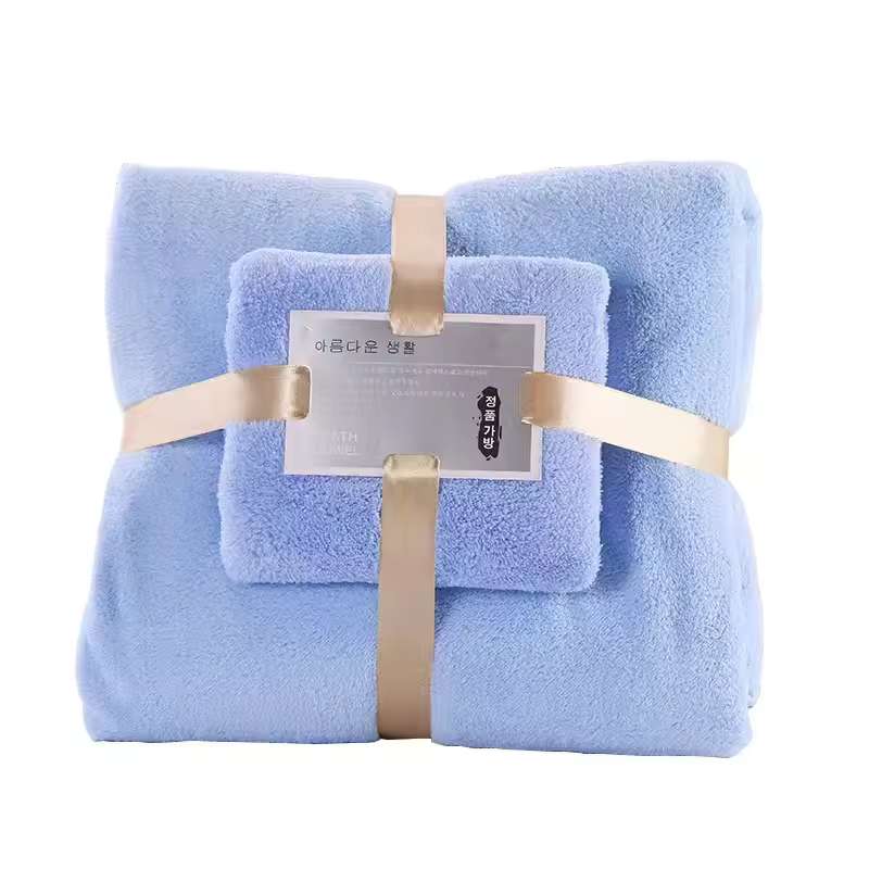 2-Piece Luxury Bath Towel Set – Super Soft Coral Velvet Bath & Hand Towel Duo – Highly Absorbent & Quick-Drying Spa Set for Adults – Premium Hotel Quality Bathroom Linens (Pink/Blue/Green/Khaki/Purple)