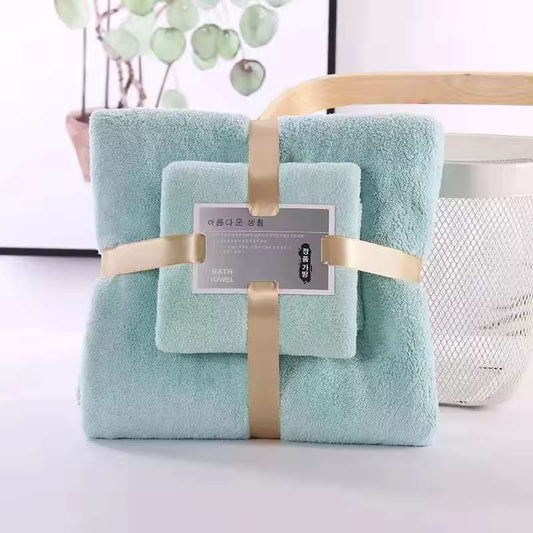 2-Piece Luxury Bath Towel Set – Super Soft Coral Velvet Bath & Hand Towel Duo – Highly Absorbent & Quick-Drying Spa Set for Adults – Premium Hotel Quality Bathroom Linens (Pink/Blue/Green/Khaki/Purple)