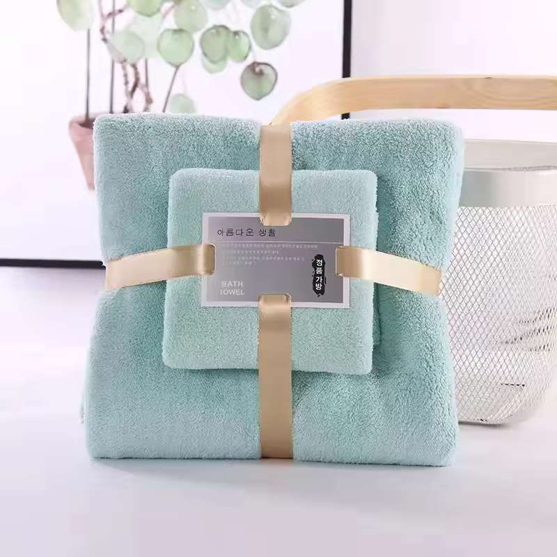 2-Piece Luxury Bath Towel Set – Super Soft Coral Velvet Bath & Hand Towel Duo – Highly Absorbent & Quick-Drying Spa Set for Adults – Premium Hotel Quality Bathroom Linens (Pink/Blue/Green/Khaki/Purple)