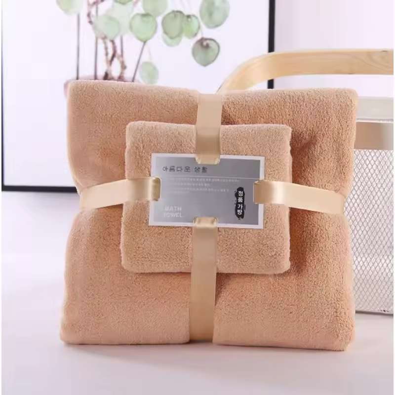 2-Piece Luxury Bath Towel Set – Super Soft Coral Velvet Bath & Hand Towel Duo – Highly Absorbent & Quick-Drying Spa Set for Adults – Premium Hotel Quality Bathroom Linens (Pink/Blue/Green/Khaki/Purple)