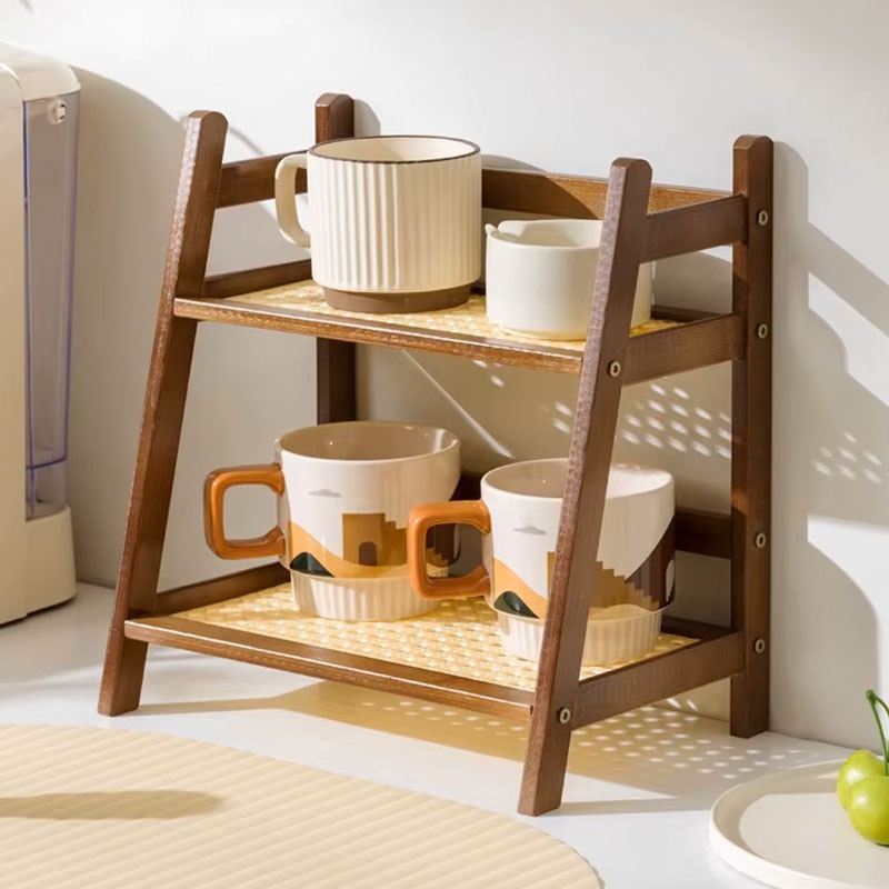 2-Tier Bamboo Countertop Organizer – Multipurpose Coffee Cup Holder and Storage Shelf for Kitchen, Bathroom, and Dressing Table