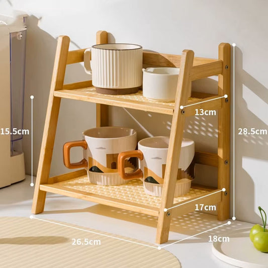 2-Tier Bamboo Countertop Organizer – Multipurpose Coffee Cup Holder and Storage Shelf for Kitchen, Bathroom, and Dressing Table