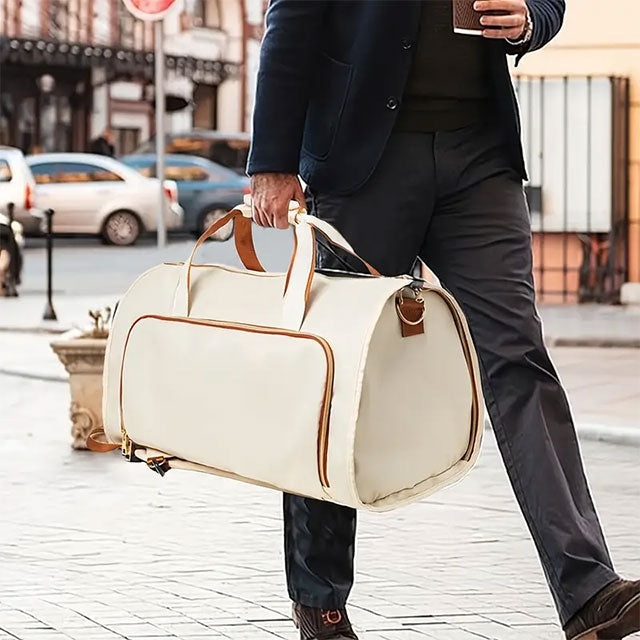 2-in-1 Convertible Garment Bag & Backpack – Beige Travel Duffel with Detachable Suit Bag, Shoe Cover & Shoulder Strap | Carry-On Luggage for Men & Women