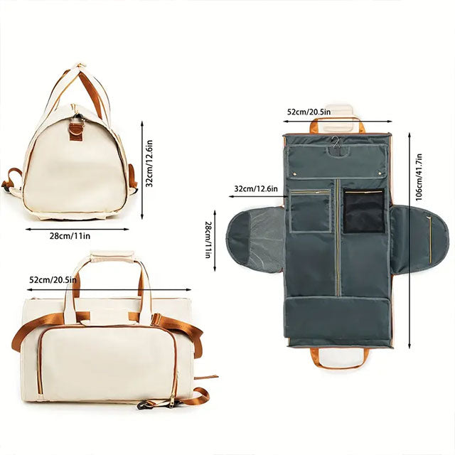 2-in-1 Convertible Garment Bag & Backpack – Beige Travel Duffel with Detachable Suit Bag, Shoe Cover & Shoulder Strap | Carry-On Luggage for Men & Women