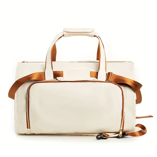 2-in-1 Convertible Garment Bag & Backpack – Beige Travel Duffel with Detachable Suit Bag, Shoe Cover & Shoulder Strap | Carry-On Luggage for Men & Women