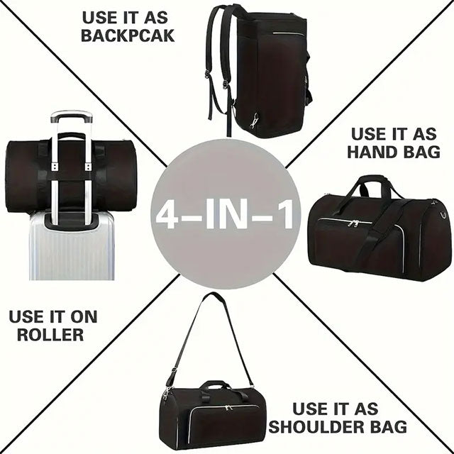 2-in-1 Convertible Garment Bag & Backpack – Beige Travel Duffel with Detachable Suit Bag, Shoe Cover & Shoulder Strap | Carry-On Luggage for Men & Women