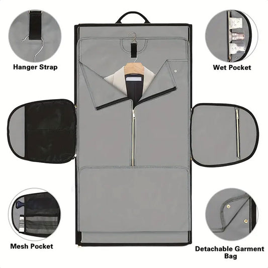 2-in-1 Convertible Garment Bag & Backpack – Beige Travel Duffel with Detachable Suit Bag, Shoe Cover & Shoulder Strap | Carry-On Luggage for Men & Women