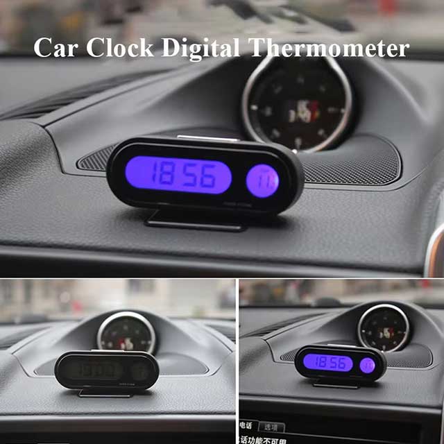 2-in-1 Digital Car Clock & Thermometer – LCD Backlight Display with Luminous Time Watch | Auto Interior Styling Accessory
