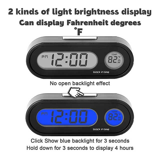 2-in-1 Digital Car Clock & Thermometer – LCD Backlight Display with Luminous Time Watch | Auto Interior Styling Accessory