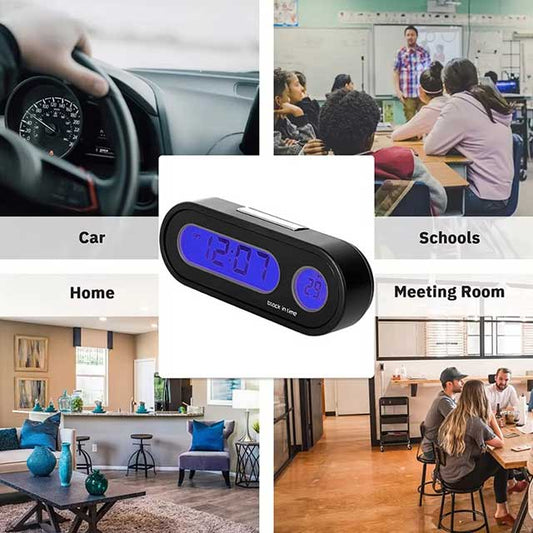 2-in-1 Digital Car Clock & Thermometer – LCD Backlight Display with Luminous Time Watch | Auto Interior Styling Accessory