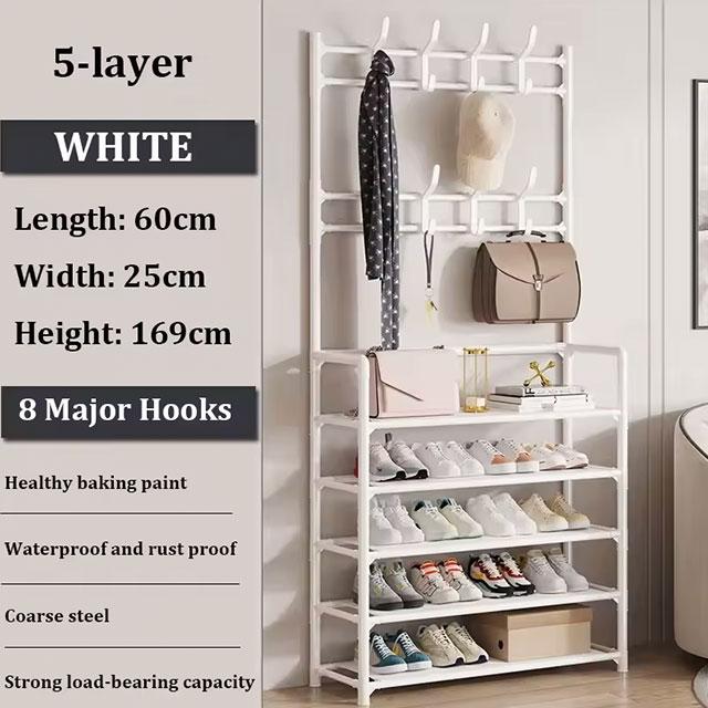 2-in-1 Shoe & Clothes Organizer | Multi-Layer Carbon Steel Coat Rack with Shoe Shelf | Space-Saving Storage Solution