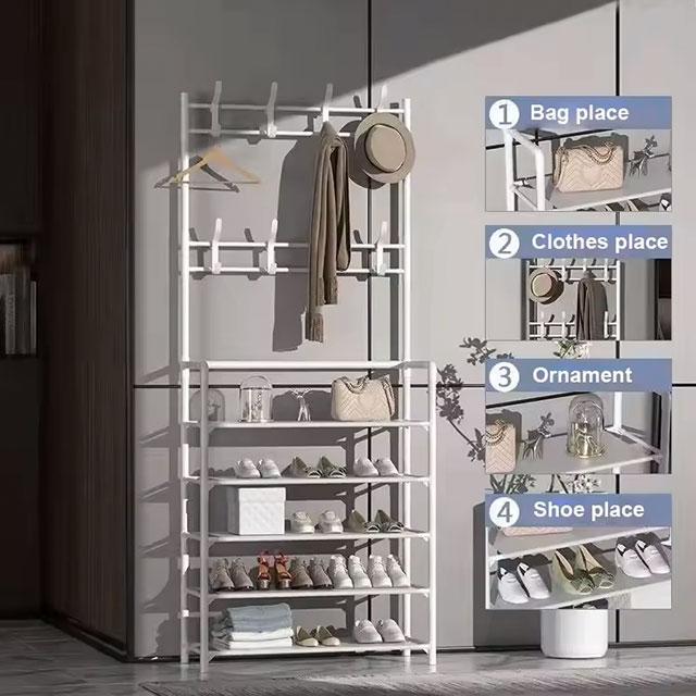 2-in-1 Shoe & Clothes Organizer | Multi-Layer Carbon Steel Coat Rack with Shoe Shelf | Space-Saving Storage Solution