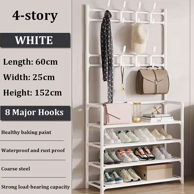 2-in-1 Shoe & Clothes Organizer | Multi-Layer Carbon Steel Coat Rack with Shoe Shelf | Space-Saving Storage Solution