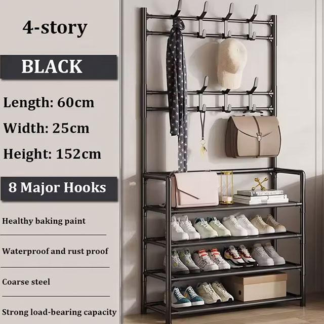 2-in-1 Shoe & Clothes Organizer | Multi-Layer Carbon Steel Coat Rack with Shoe Shelf | Space-Saving Storage Solution