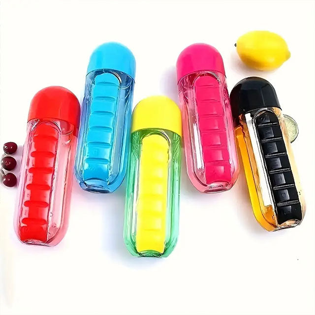 2-in-1 Water Bottle with 7-Day Pill Organizer – Portable Medicine Box Cup for Travel & Outdoor Use