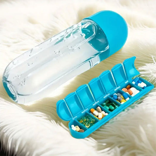 2-in-1 Water Bottle with 7-Day Pill Organizer – Portable Medicine Box Cup for Travel & Outdoor Use