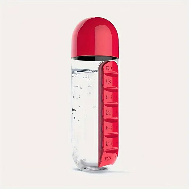 2-in-1 Water Bottle with 7-Day Pill Organizer – Portable Medicine Box Cup for Travel & Outdoor Use