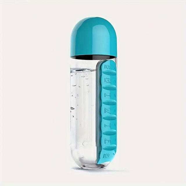 2-in-1 Water Bottle with 7-Day Pill Organizer – Portable Medicine Box Cup for Travel & Outdoor Use