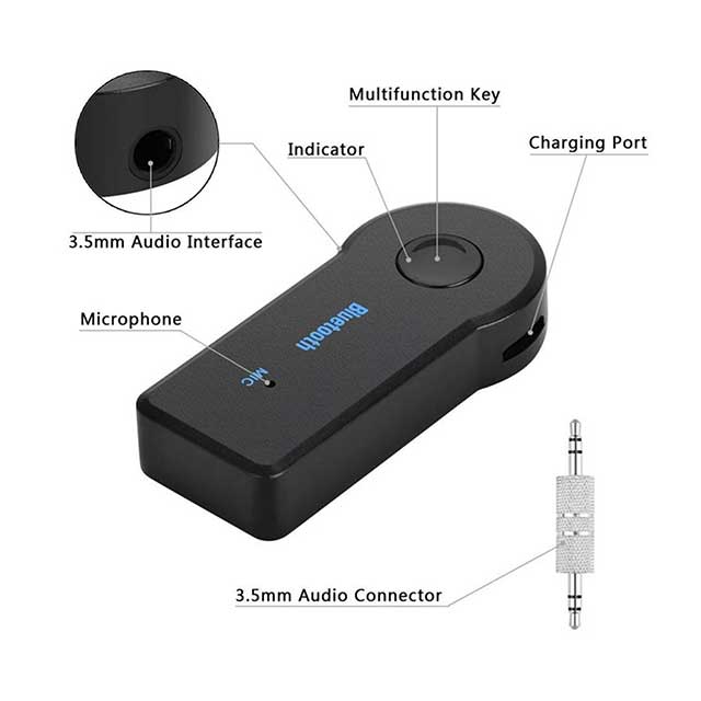 2-in-1 Wireless Bluetooth 5.0 Audio Receiver Adapter – 3.5mm AUX Jack for Car, Music, A2DP, Headphones & Hands-Free Calls