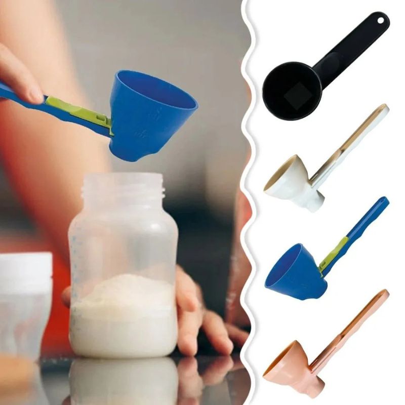 2-in-1 Coffee Scoop & Funnel – Creative Sliding Protein Powder Measuring Spoon – Mess-Free Reusable Filling Tool for Narrow Water Bottles, Jars, and Gym Shakers – 14cm Compact Design