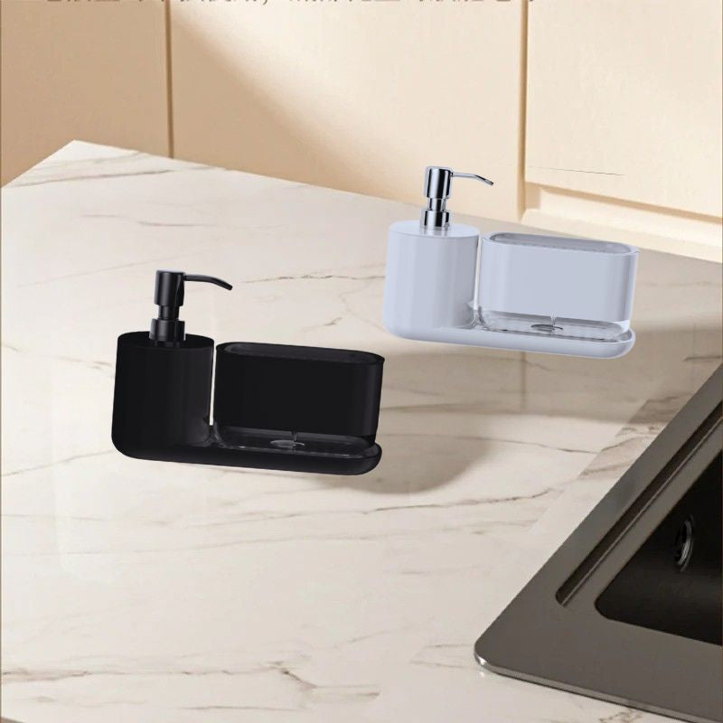 2-in-1 Kitchen Dish Soap Dispenser and Sponge Holder – One-Hand Press Countertop Soap Pump – BPA-Free Large Capacity Liquid Dispenser for Kitchen Sink Organization