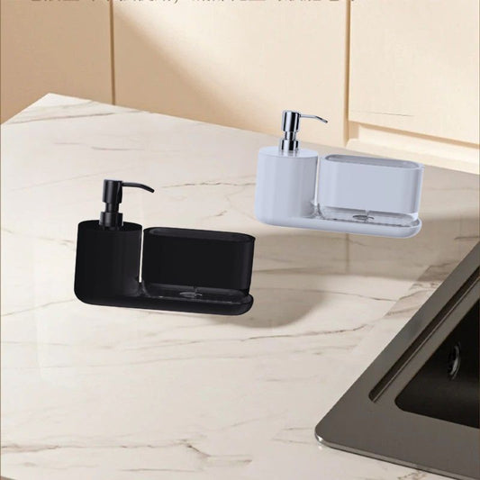 2-in-1 Kitchen Dish Soap Dispenser and Sponge Holder – One-Hand Press Countertop Soap Pump – BPA-Free Large Capacity Liquid Dispenser for Kitchen Sink Organization