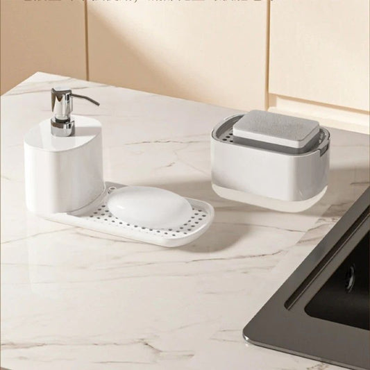 2-in-1 Kitchen Dish Soap Dispenser and Sponge Holder – One-Hand Press Countertop Soap Pump – BPA-Free Large Capacity Liquid Dispenser for Kitchen Sink Organization