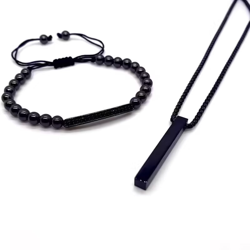 2 قطعة/المجموعة من سوار أنبوبي طويل وقلادة مستطيلة (EGBT329)