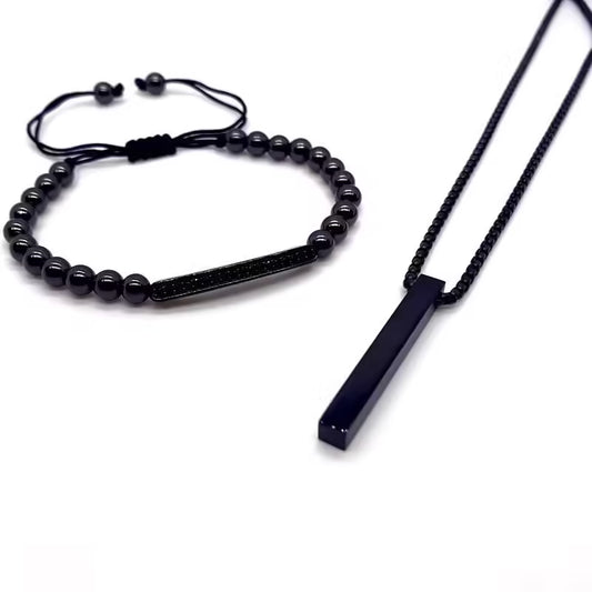 2 قطعة/المجموعة من سوار أنبوبي طويل وقلادة مستطيلة (EGBT329)