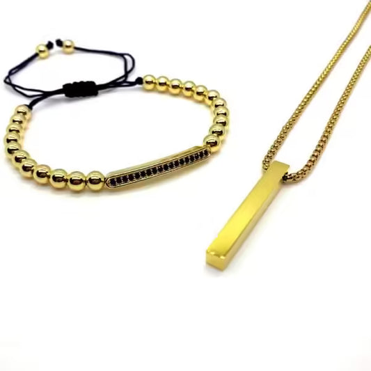 2 قطعة/المجموعة من سوار أنبوبي طويل وقلادة مستطيلة (EGBT329)