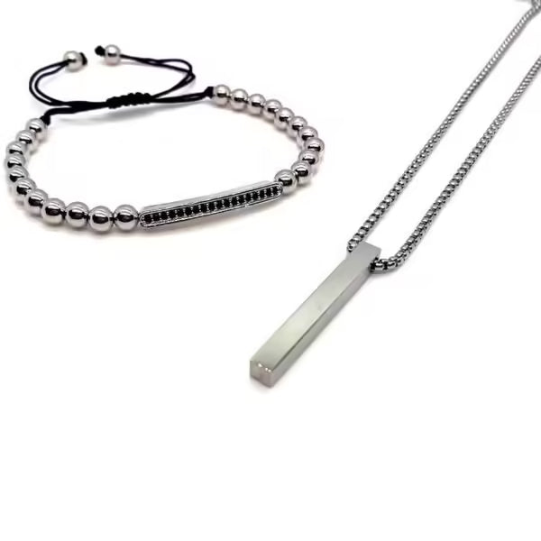 Bracelet long tubulaire et collier rectangulaire (2 pièces/ensemble) (EGBT329)