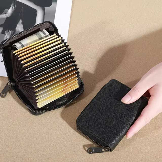 20-Slot PU Leather Card Holder – Business Wallet Organizer for Credit, ID, Bus Cards & Coins with Anti-Demagnetization Design