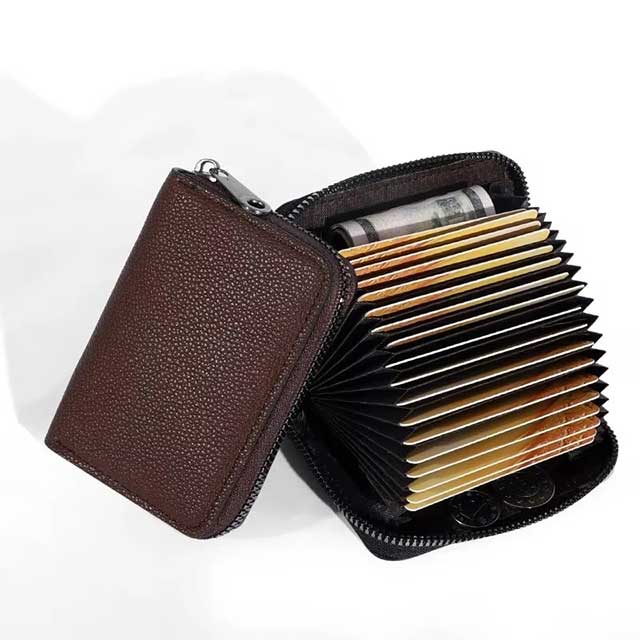 20-Slot PU Leather Card Holder – Business Wallet Organizer for Credit, ID, Bus Cards & Coins with Anti-Demagnetization Design