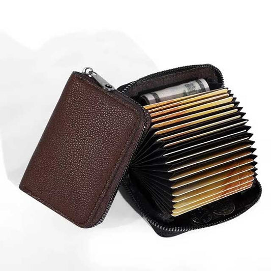 20-Slot PU Leather Card Holder – Business Wallet Organizer for Credit, ID, Bus Cards & Coins with Anti-Demagnetization Design